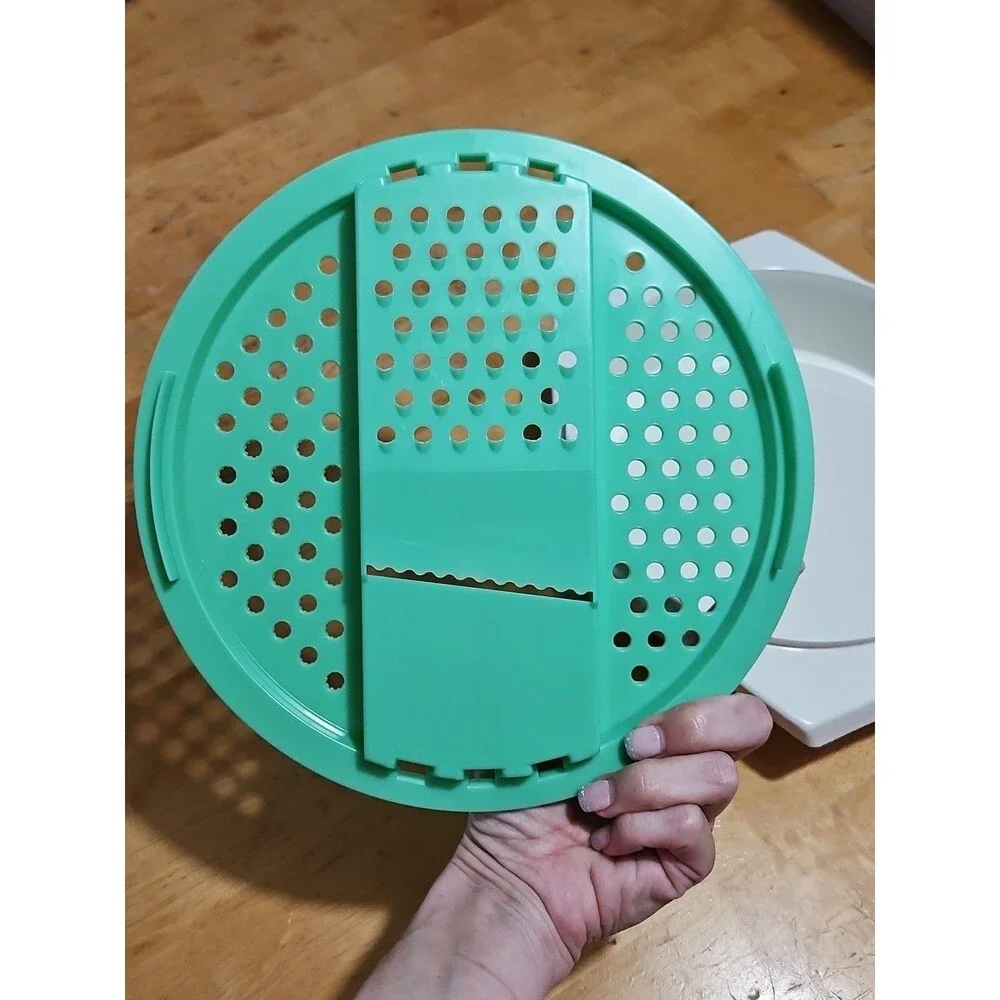 Vintage Tupperware Jadeite Green Cheese Grater W/ Almond Bowl 2 Pc Set - No Lid